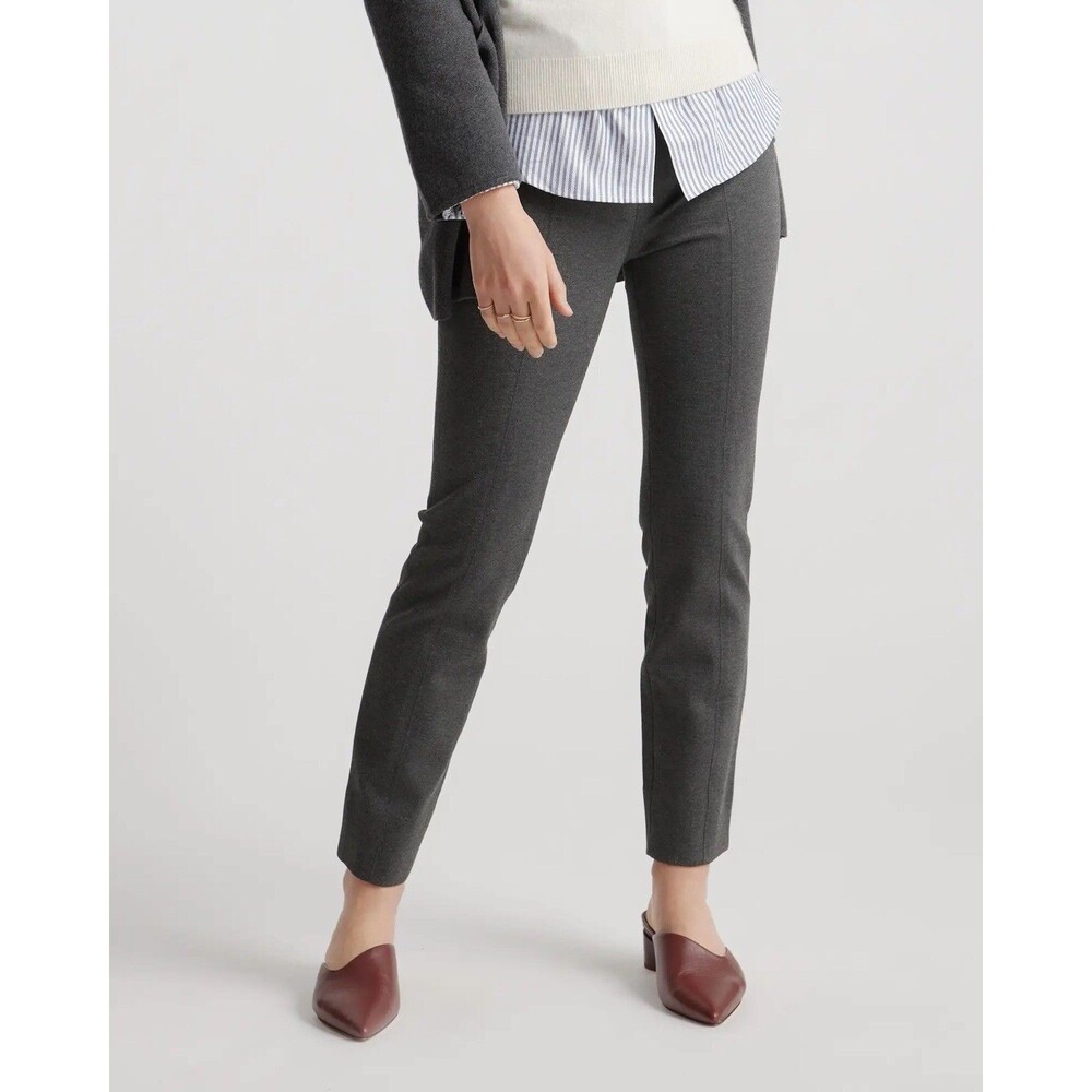 Quince Ultra-Stretch Ponte Pintuck Ankle Pant Small Charcoal Grey Workwear